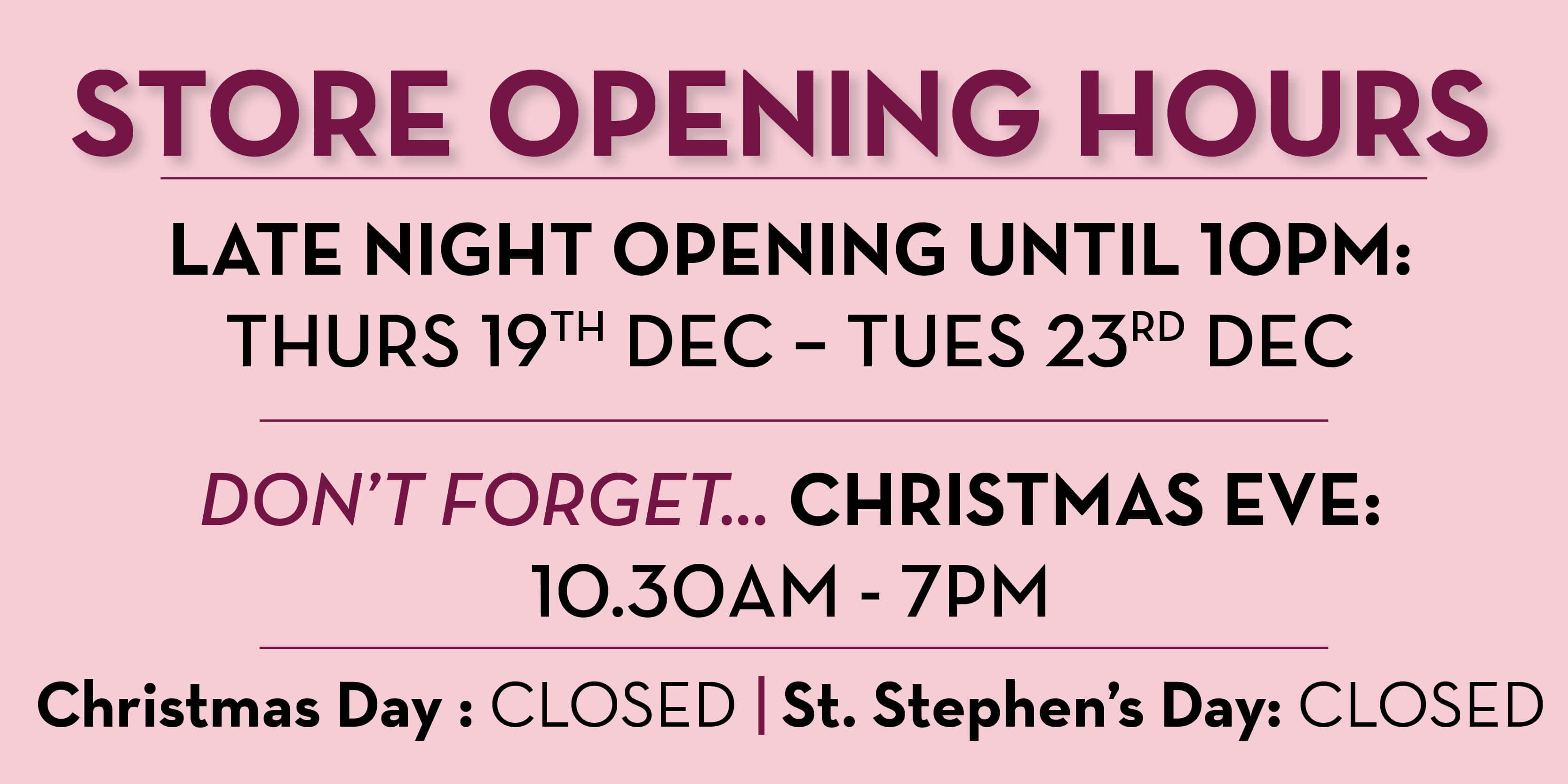 Store Opening Hours, o'briens wine shop