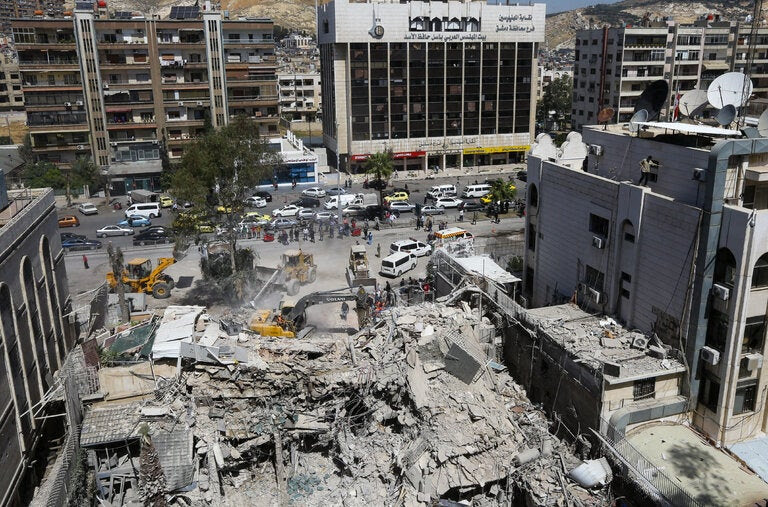 The Iranian Embassy complex in Damascus, Syria, a day after an airstrike by Israel.