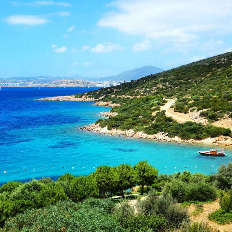 Coastal Area Bounded By The Mediterranean Sea In Bodrum, Turkiye, Western Asia