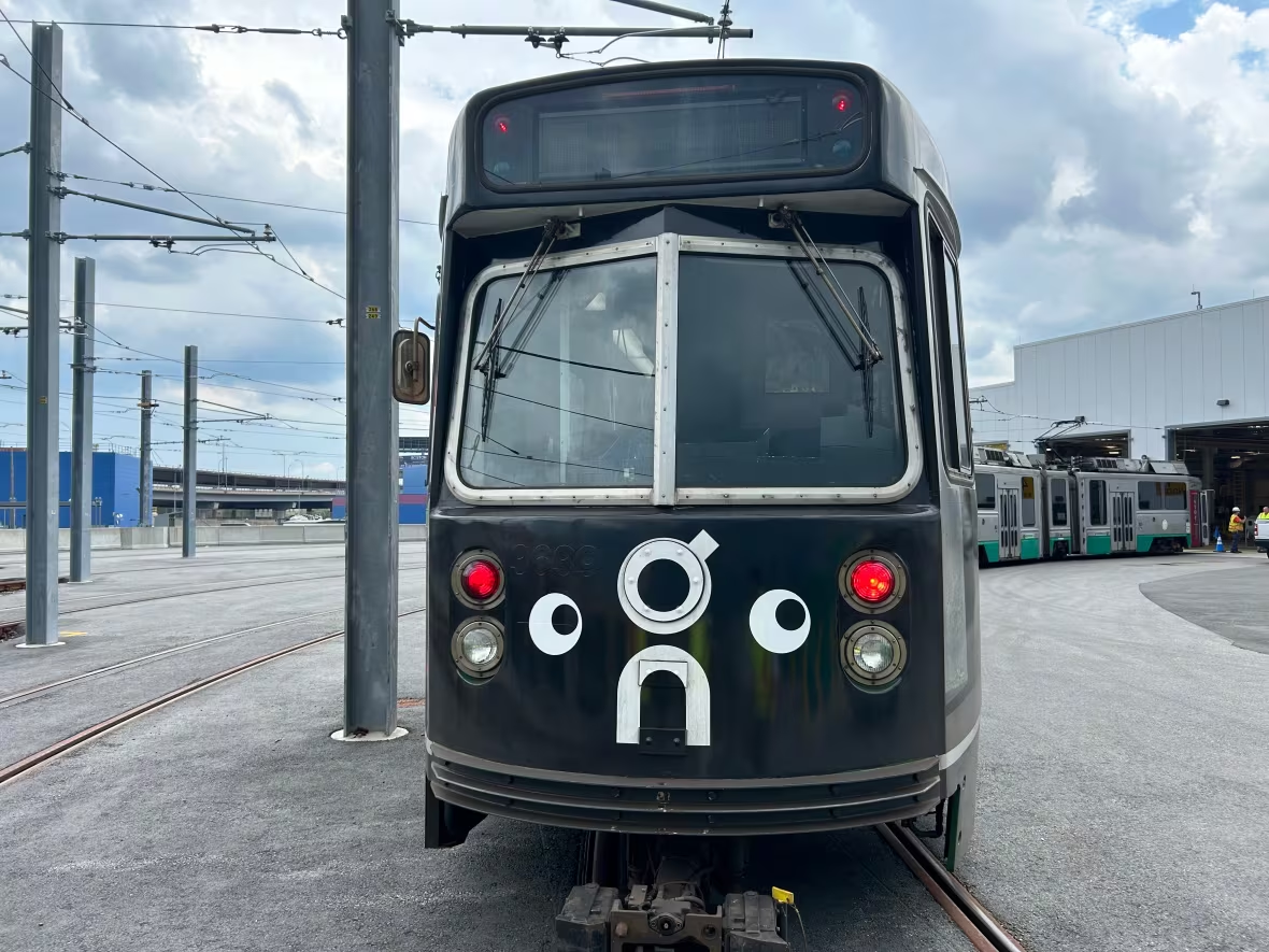 black train with googly eyes