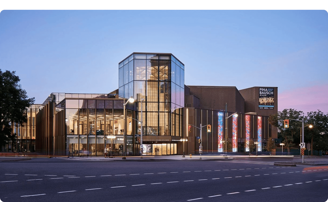 A summertime view of the NAC at sunset. 