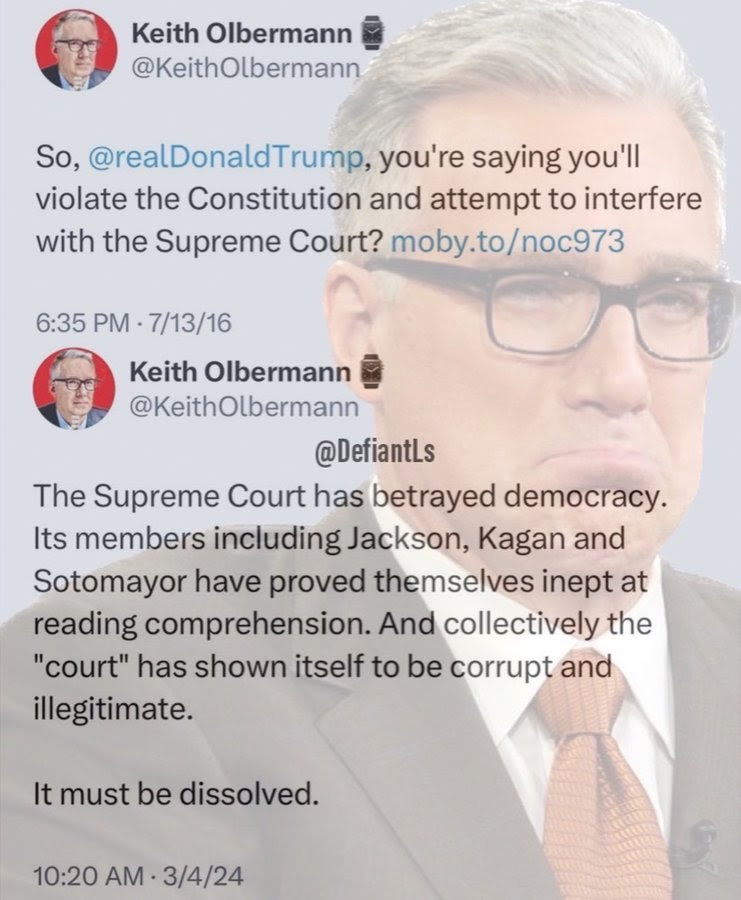 Hypocrite: Keith Olbermsnn calls for dissolving the Supreme court under one circumstance, then defending it in another.