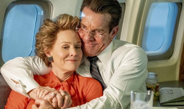 This image released by ShowBiz Direct shows Penelope Ann Miller, left, and Dennis Quaid in a scene from &quot;Reagan.&quot; (Ron Batzdorff/ShowBiz Direct via AP)