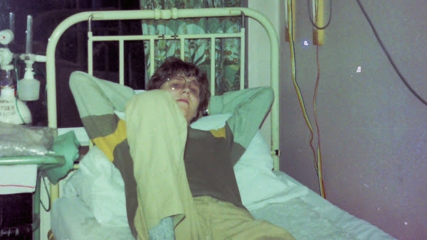 Bert Janssen, aged 18, lying in Harefield Hospital following his heart transplant in June 1984