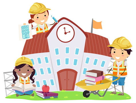 Stickman Kids Construction School Illustration Stock Vector | Adobe Stock