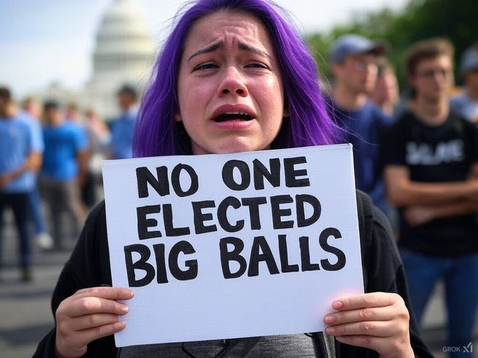 Woman holding sign saying "Big Balls" was not elected.