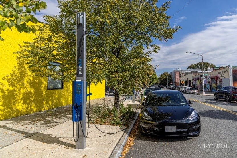 Curbside EV Charger at Norman Avenue in Brooklyn. Credit: DOT