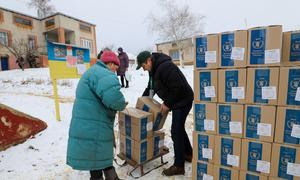 La ONU entrega ayuda humanitaria en la provincia ucraniana de Jarkiv.