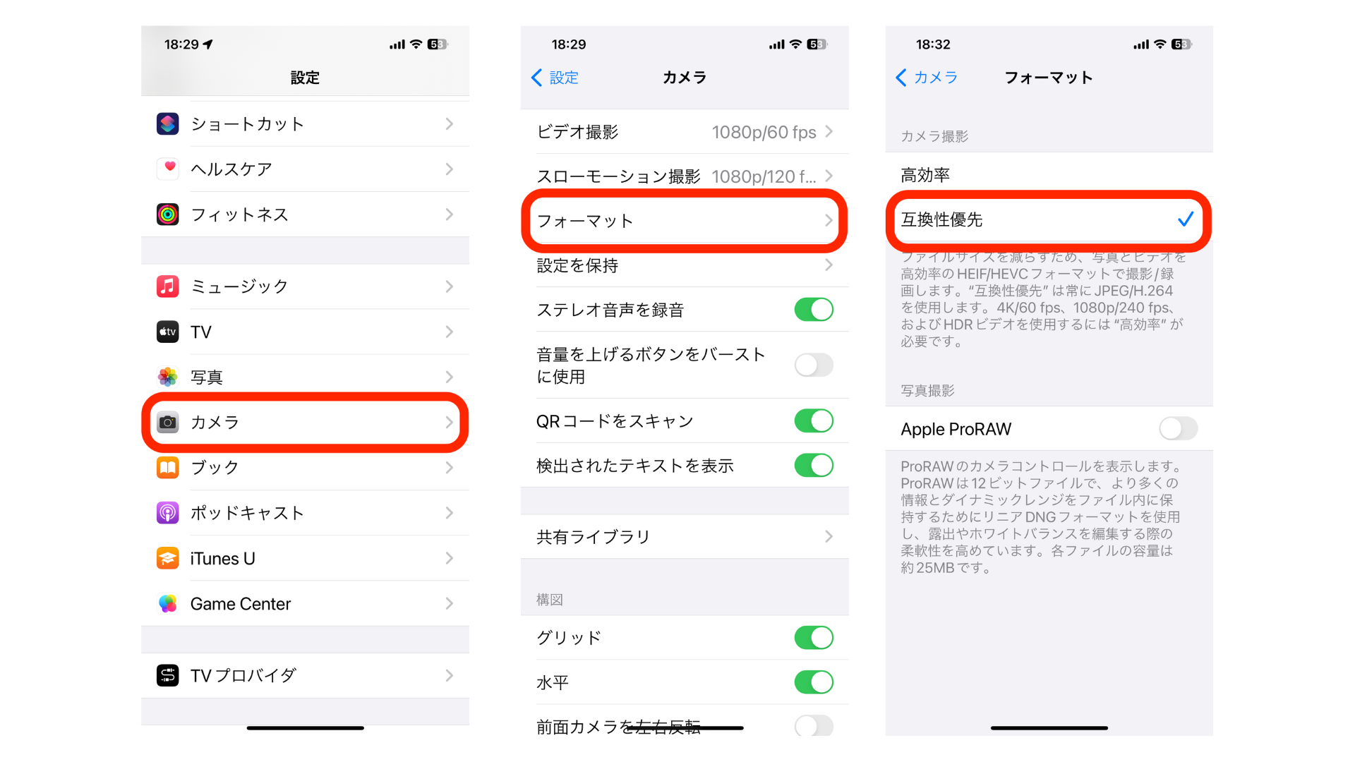撮影フォーマット