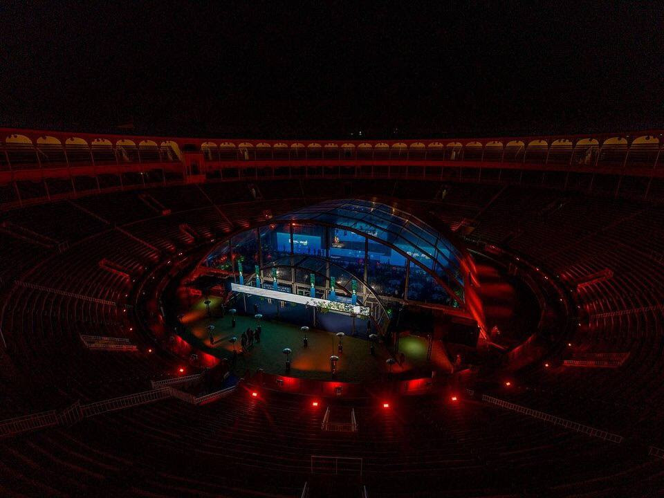 Vista del montaje del evento en la plaza de Toros de Las Ventas de Madrid.