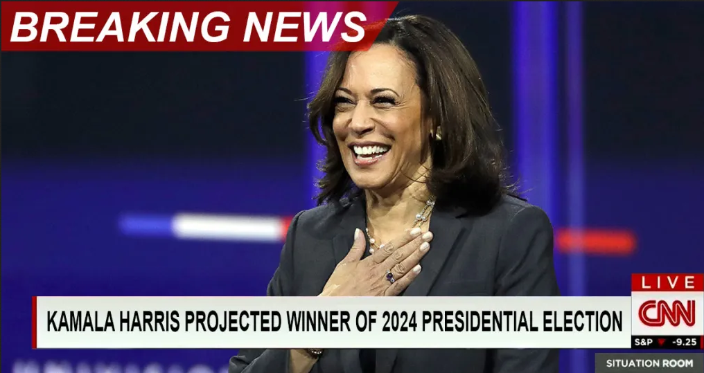 CNN screenshot that decales Kamala Harris as President.