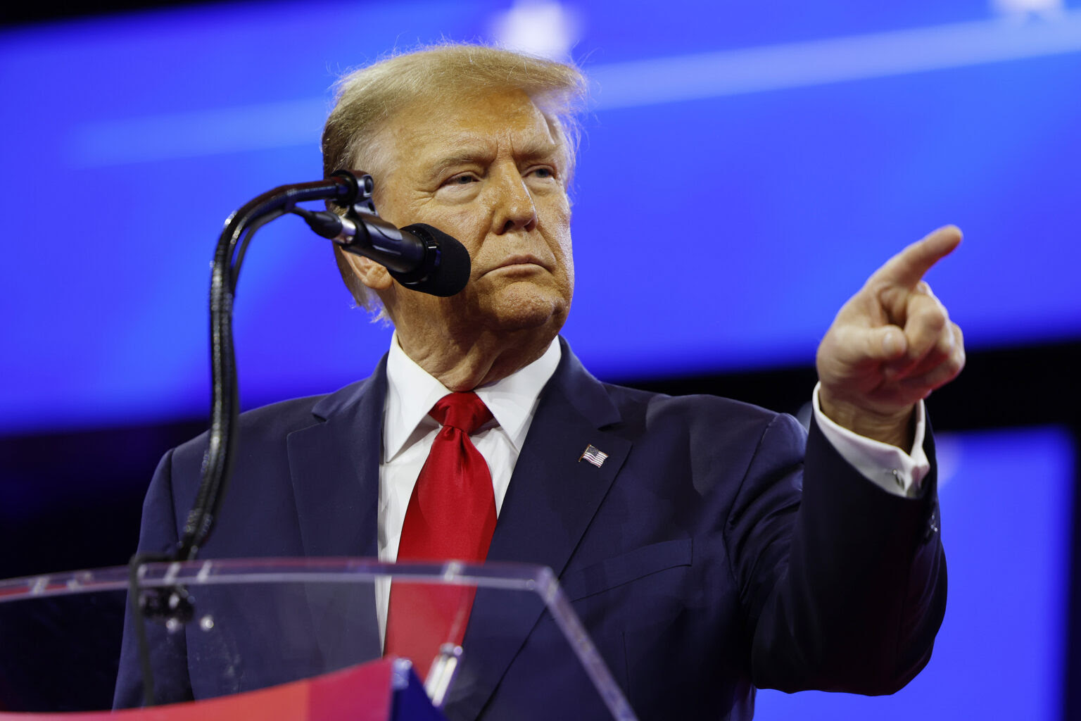 Former President Donald Trump in a pre-recorded message told The Danbury Institute, a group opposed to abortion, that he hopes to protect “innocent life” if elected in November. (Anna Moneymaker/Getty Images)