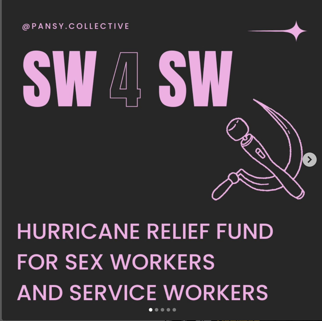 flier from pansy: sw4sw hurricane relief fund for sex workers and service workers