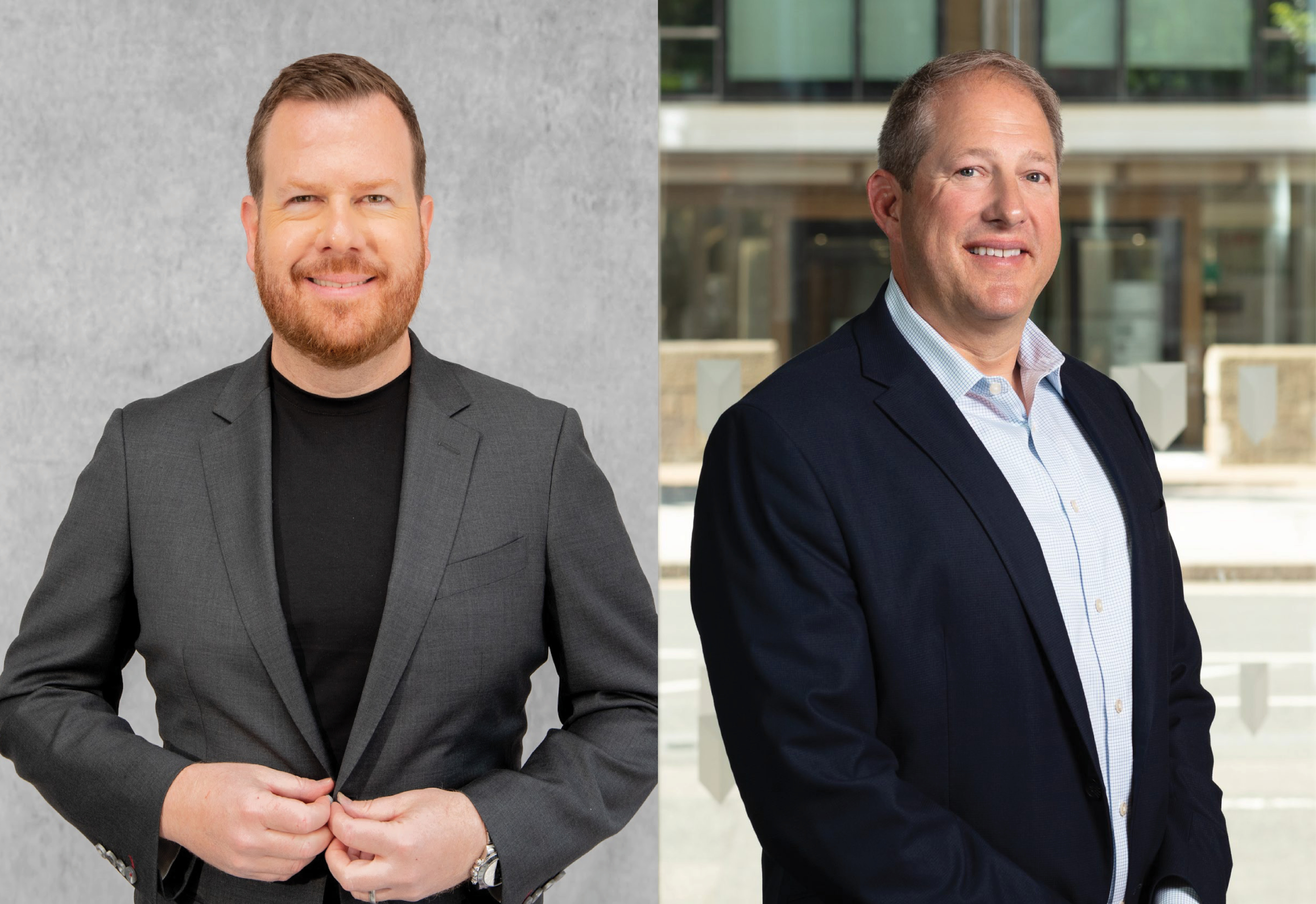 A composite image featuring a headshot of Sam Charney, to the left, wearing a gray suit jacket over a white tsirt. A headshot of Jim Paladino is to right of the image, showing him wearing a blue suit jacket of a light blue shirt.