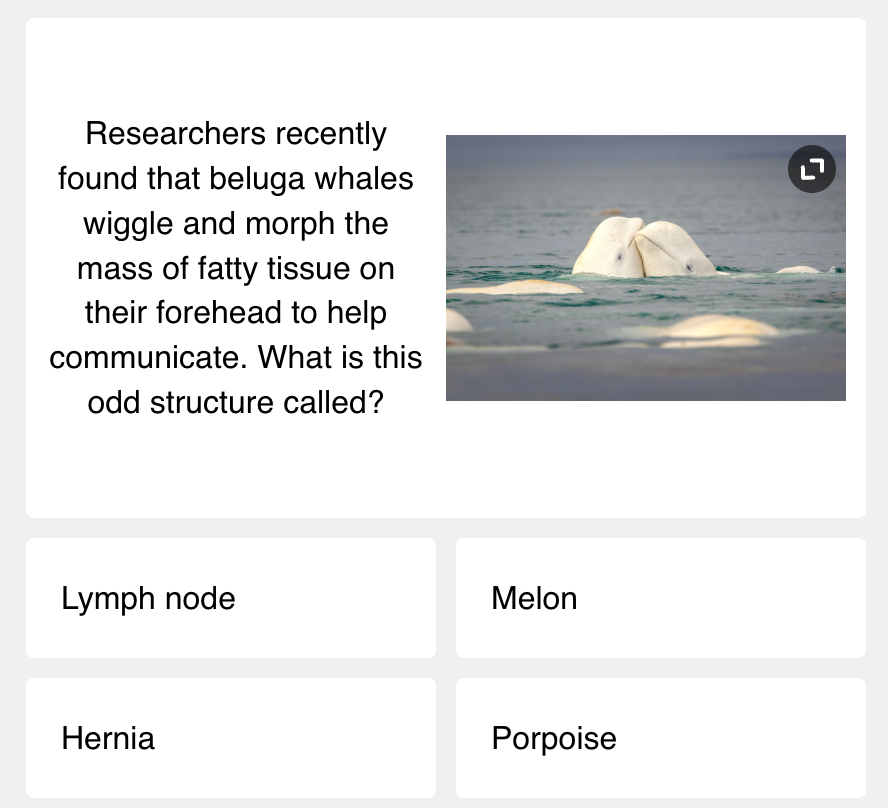 this week's science quiz, first question