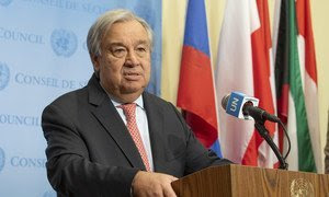 El Secretario General, António Guterres, habla ante la prensa en la sede de la ONU en Nueva York.