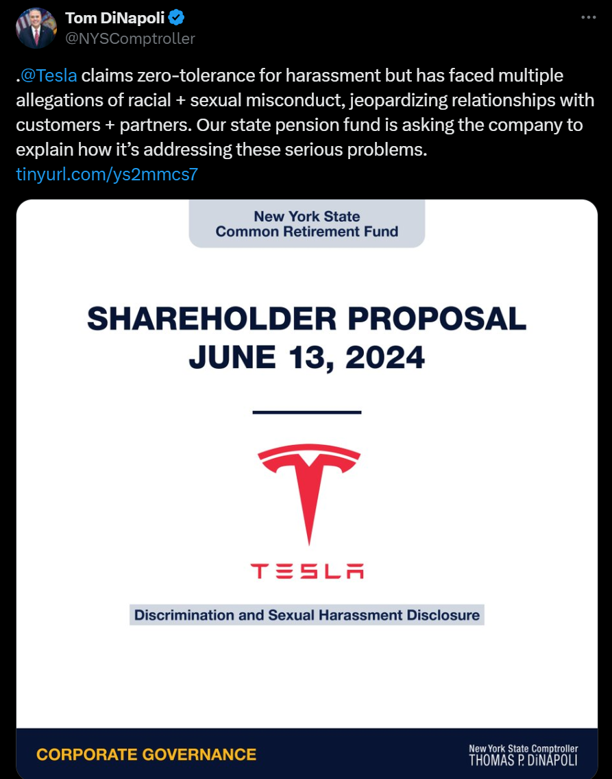 Tweet about Tesla Shareholder Proposal