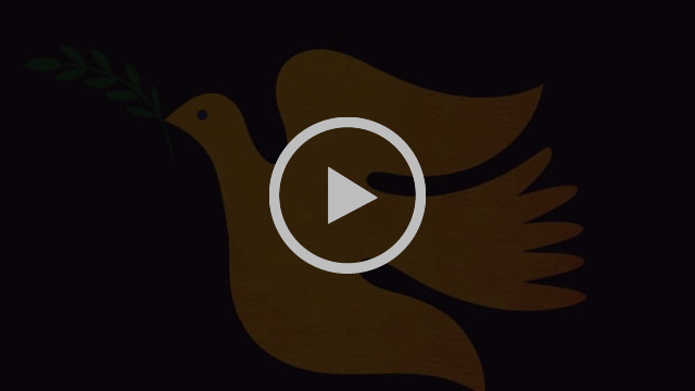 A golden dove on a brown background faded out with a play symbol overlayed. 