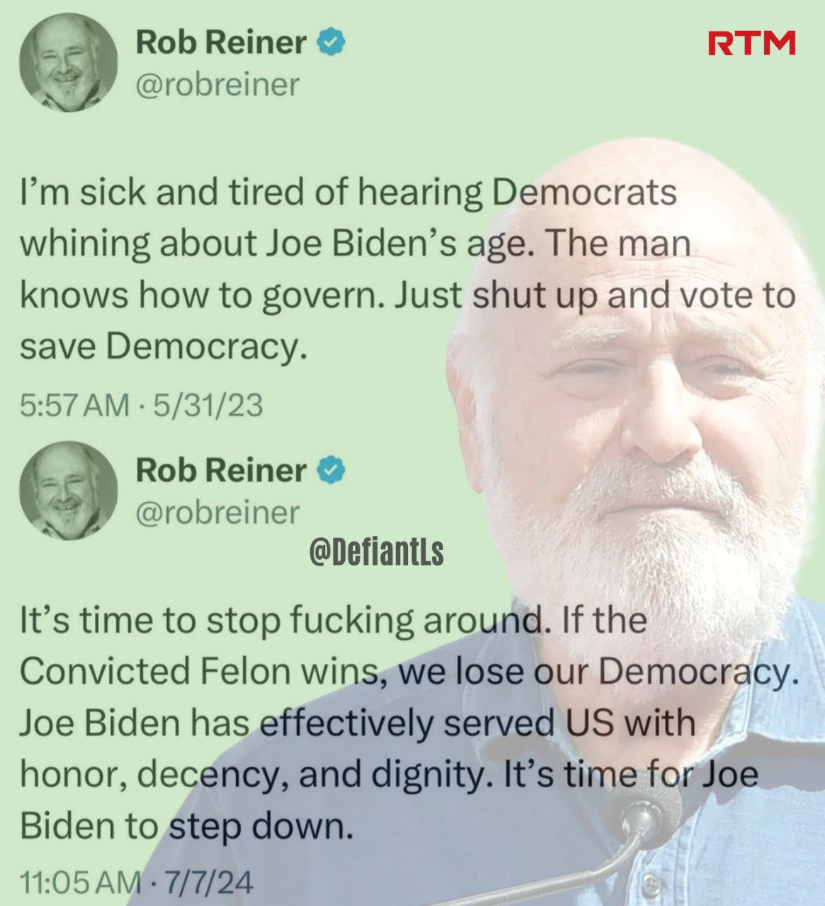 Hypocrite Rob Reineer. Say Biden is the man, then wants him thrown out.