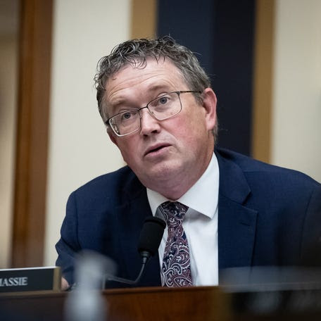 Rep. Thomas Massie (R-KY) questions U.S. Attorney General Merrick Garland during a hearing by the House Judiciary Committee on June 4, 2024.