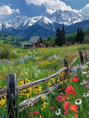 Summer-flowers-Snowcapped-Mountains