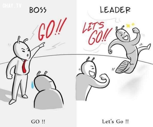 3. Boss bảo bạn hãy làm việc đi và giao nhiệm vụ cho bạn. Leader nói chúng ta hãy hoàn thành tốt việc này nhé!,boss,leader,khác biệt giữa boss và leader