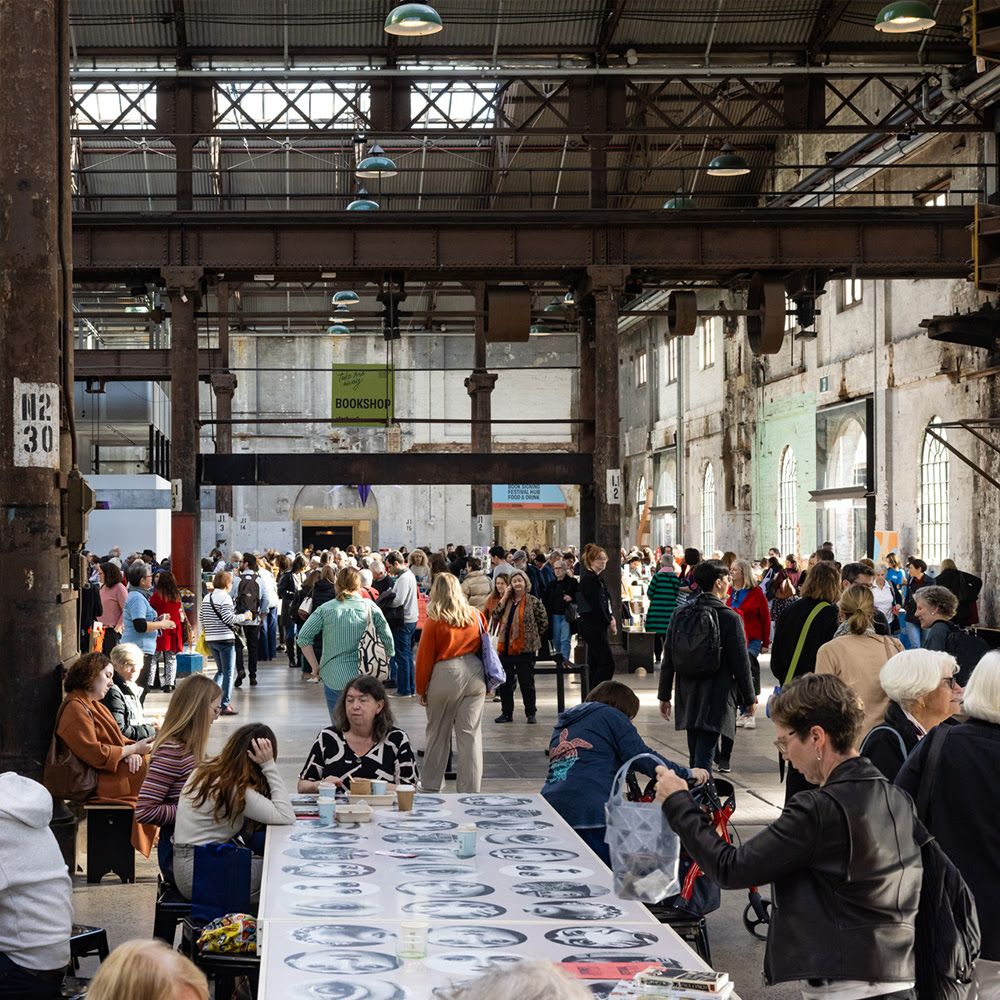 Audience members in Carriageworks foyer