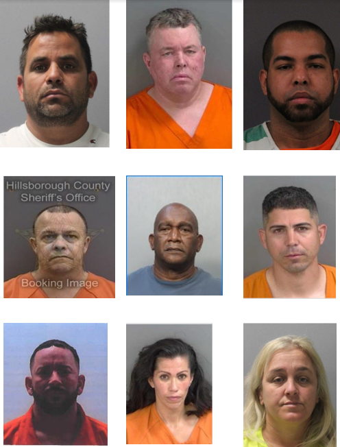 Group Mug shot of nine suspects