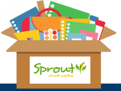 Box with all kinds of school supplies
