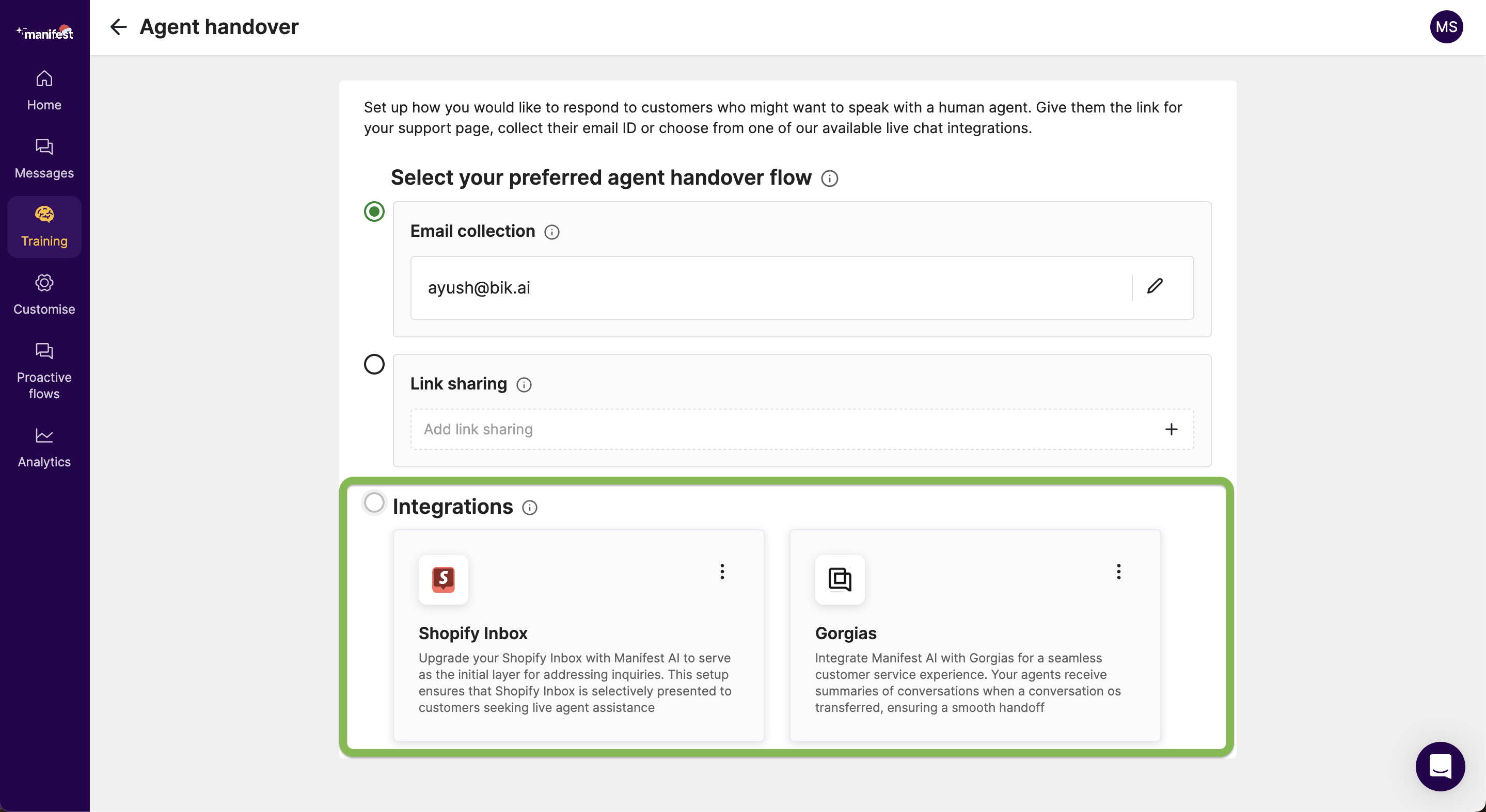 Shopify inbox and Gorgias integrations
