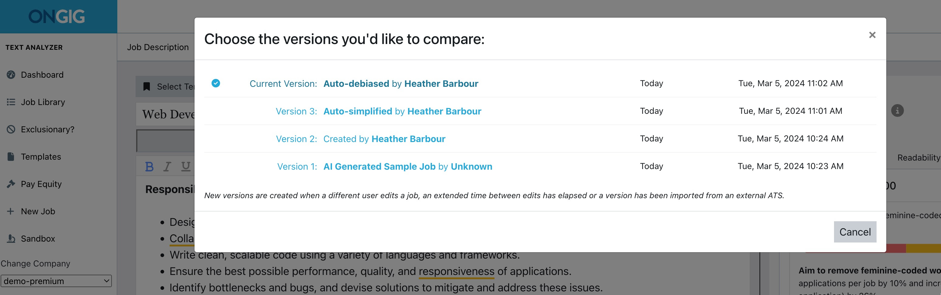 automated job description builder compare versions