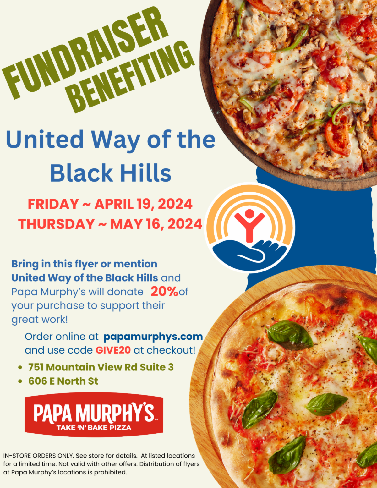 Papa Murphy's United Way of the Black Hills Fundraiser Flyer