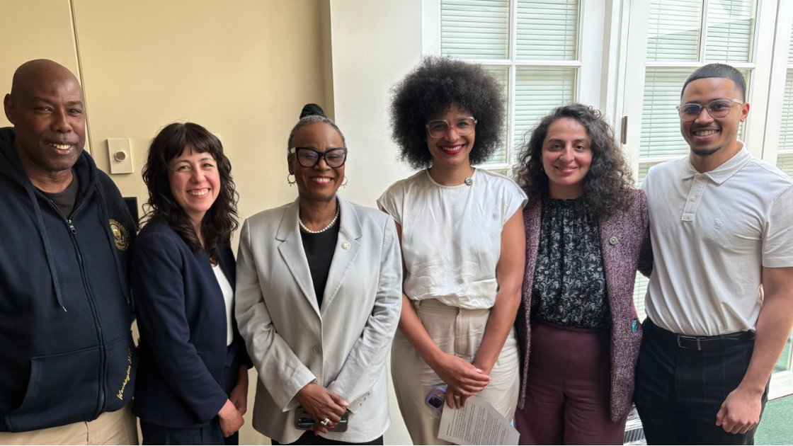 Photo of SELC and LUCI team in Sacramento! From Left to Right: Leonard Brown, WorkSafe; Kelly Groth, LUCI; Asm. Tina McKinnor; Hope Williams, Law Center; Hasmik Geghamyan, Law Center; Malik Gover, Asm McKinnor’s Legislative Aide