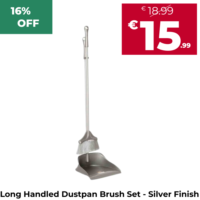 Long Handled Dustpan Brush Set - Silver Finish