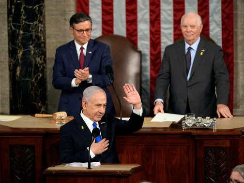 Prime Minister Benjamin Netanyahu speaks to a joint meeting of Congress at the Capitol in Washington, Wednesday.