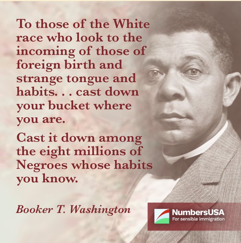 To those of the White race who look to the incoming of those of foreign birth ans strange tongue and habits... cast down your bucket where you are.  Cast it down among the eight millions of Negroes whose habits you know. -- Booker T. Washington