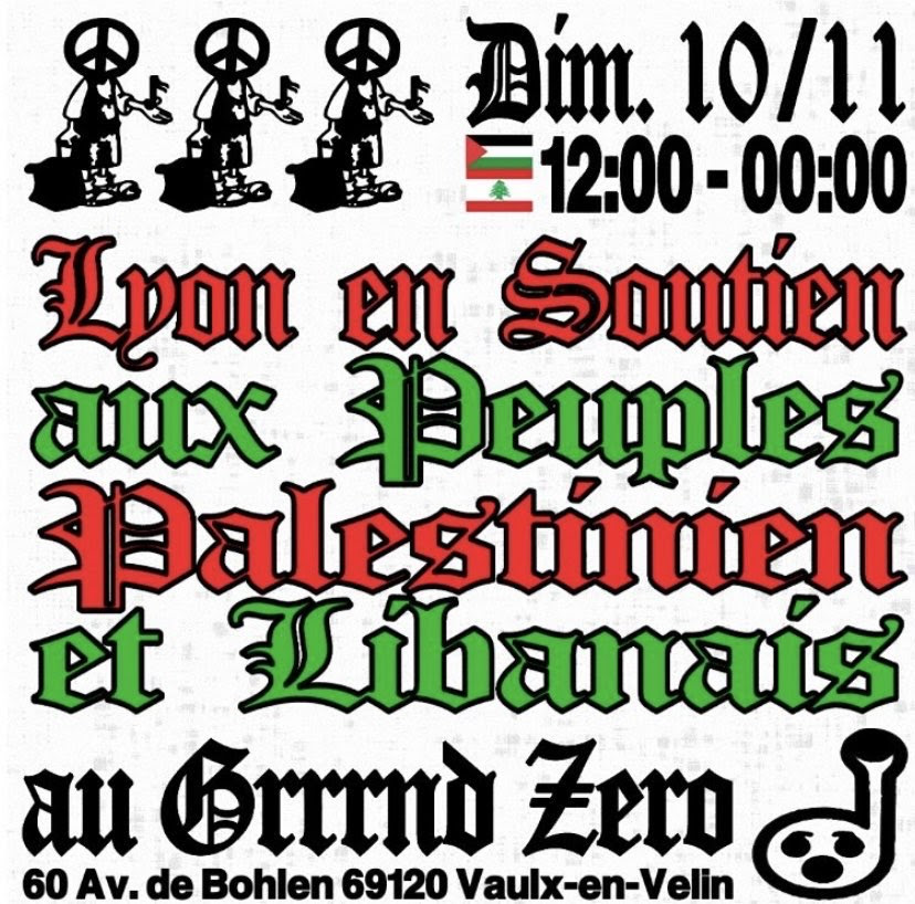 Journée en soutien aux peuples palestinien et libanais 10/11 à partir de 12h