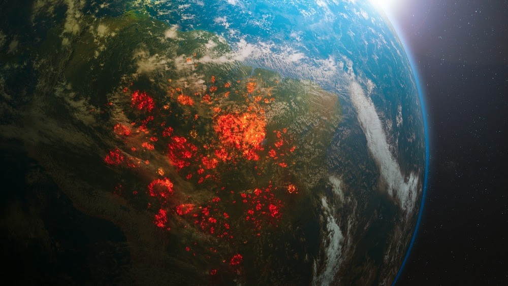 Méga feux dans la forêt amazonienne vus de l’espace.
