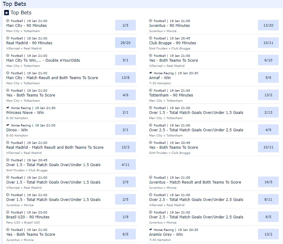 william hill top bets