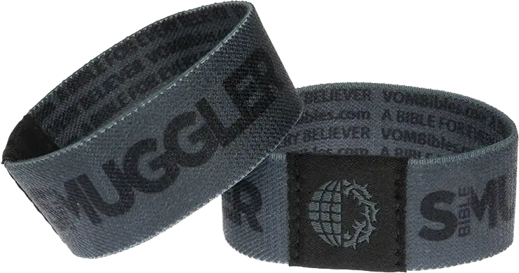Two dark gray wristbands with the word 'smuggler' on the side