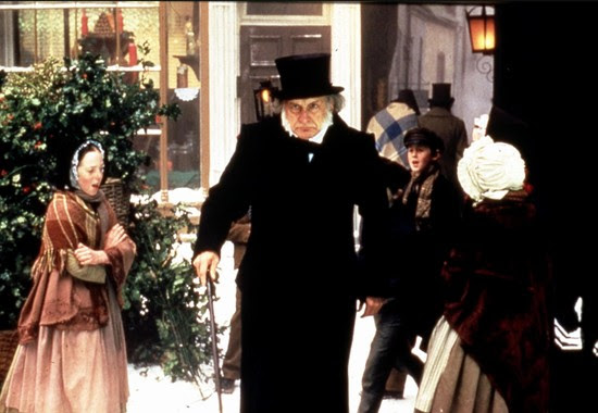 A still from A Christmas Carol featuring George C. Scott as Scrooge