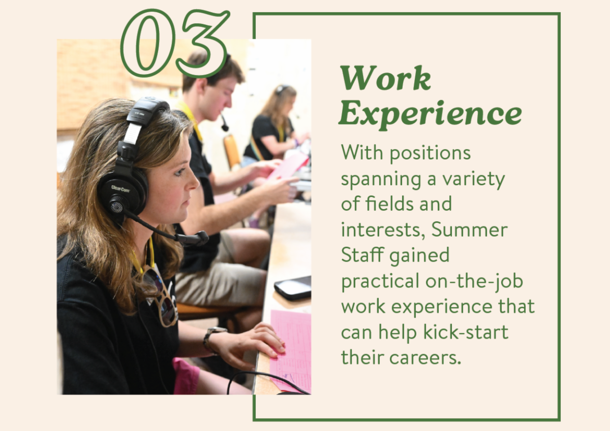 03. Work Experience - With positions spanning a variety of fields and interests, Summer Staff gainedpractical on-the-job work experience that can help kick-start their careers.