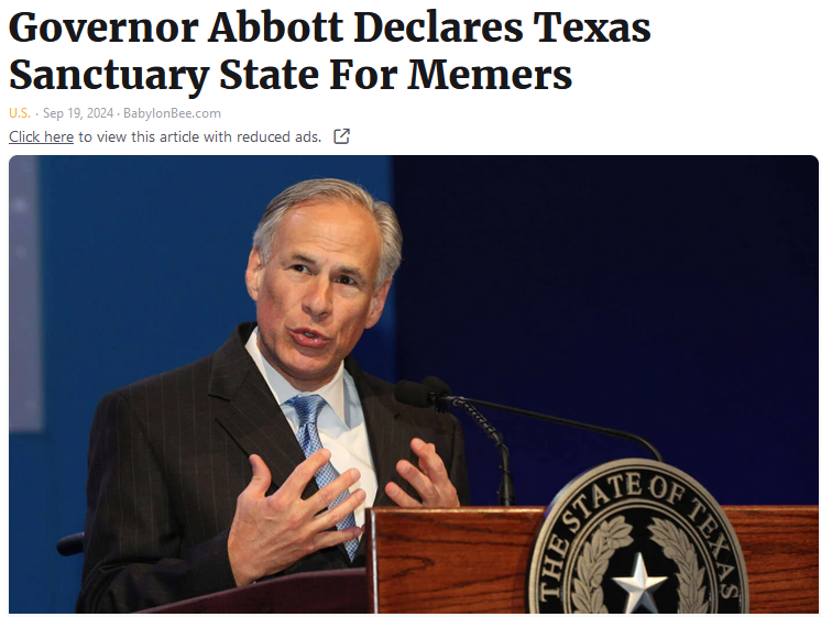 Gov. Abbot eclares Texaas a meme sanctuary.