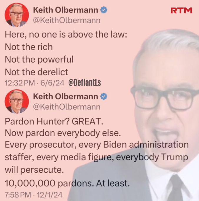 Hypocrite Keith Olbermann for praising Biden pardon after condemning the idea.