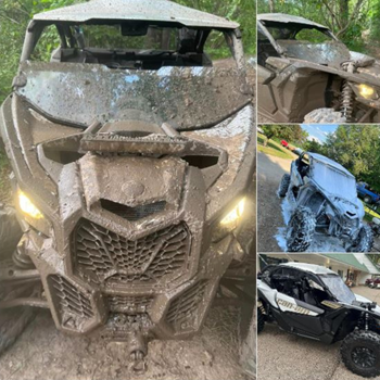 A collage of before and after photos of an ORV from mud-covered to squeaky clean.