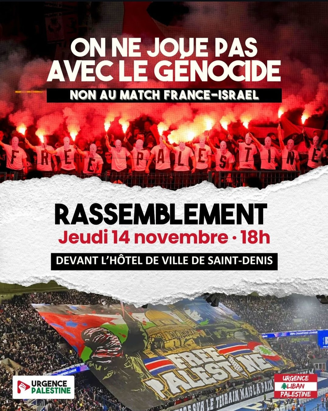 Non au match France Israël 14/11 18h