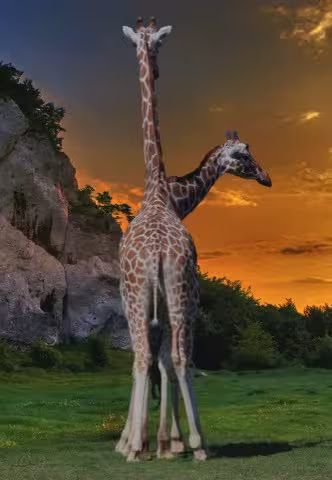 Giraffe-2-heads-with-sunset
