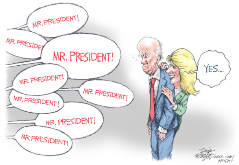 Cartoon showing a brain dead Joe Biden.