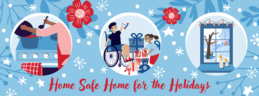 banner illustrating safe holiday gifting and decorating