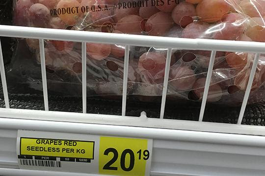 Red Seedless Grapes priced at $20.19 a Kilogram